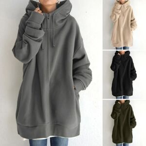 Zipper hooded long plush sweater for women连帽长款加绒卫衣女