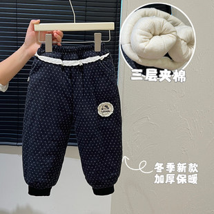 女童潮款 子童装 三层夹棉加厚保暖棉裤 儿童裤 女宝宝韩版 秋冬季