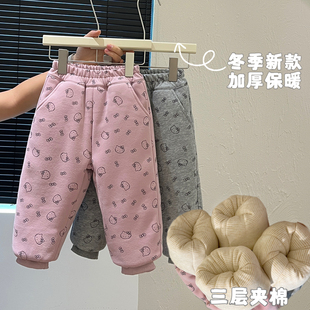 女童外穿潮款 子儿童童装 三层夹棉加厚棉裤 保暖裤 女宝宝韩版 秋冬款