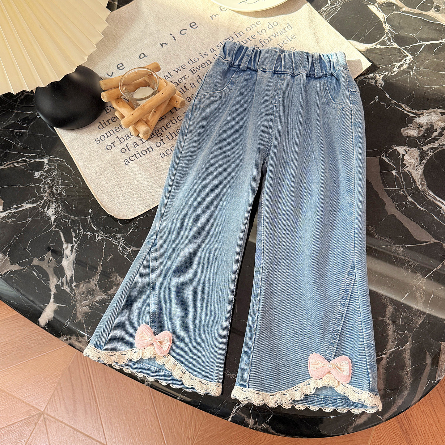 新款春季女童牛仔裤立体蝴蝶结微喇裤女宝宝新潮洋气牛仔裤童装,童装/婴儿装/亲子装,裤子,淘宝优惠券,粉丝福利购,淘宝优惠卷