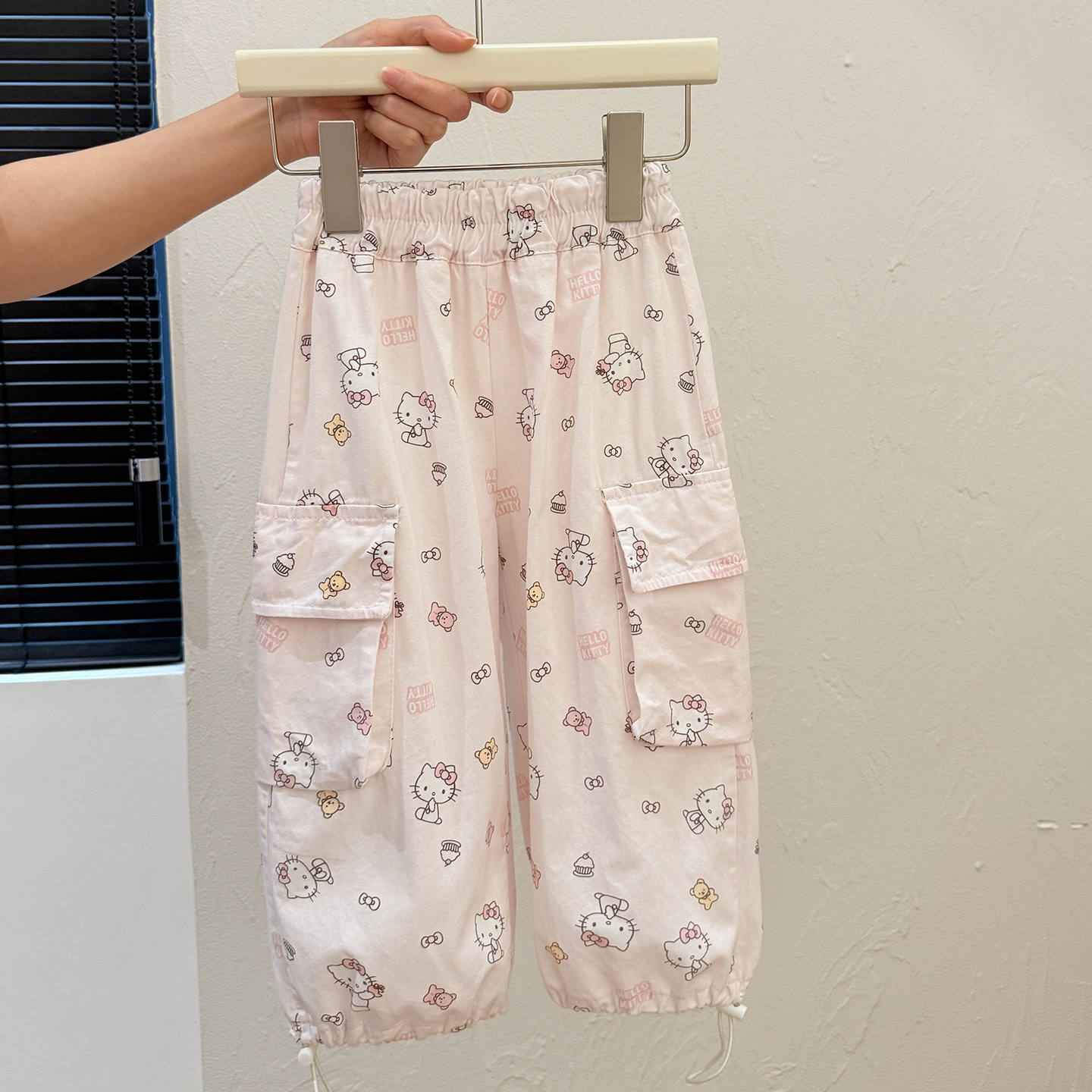 女童夏季新款时尚纯棉粉色卡通猫休闲裤女宝宝韩版儿童裤子童装潮