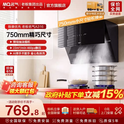 名气小尺寸吸抽油烟机家用厨房A316/A3007以旧换新补贴老板出品