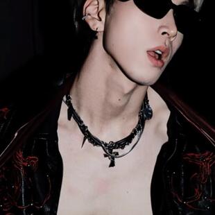 男生项链体育生1S项圈肌肉男0M网红choker型男锁骨链暗黑铆钉颈环