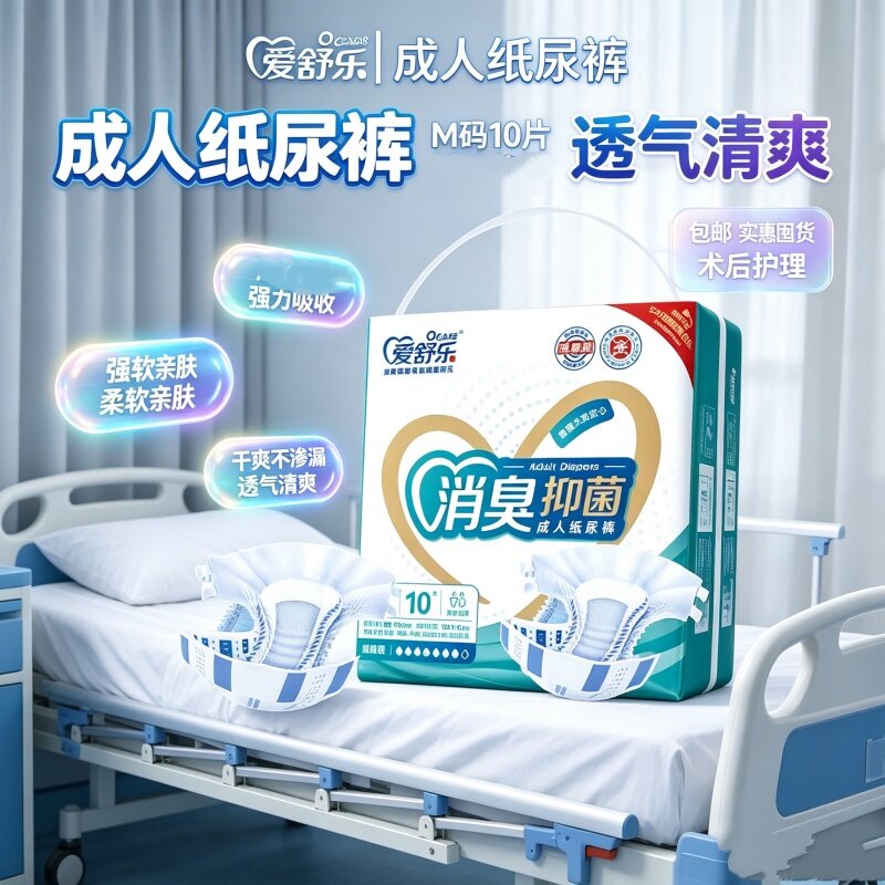 爱舒乐消臭防漏粘贴式加厚成人纸尿裤M/L/XL老人干爽透气亲肤整箱