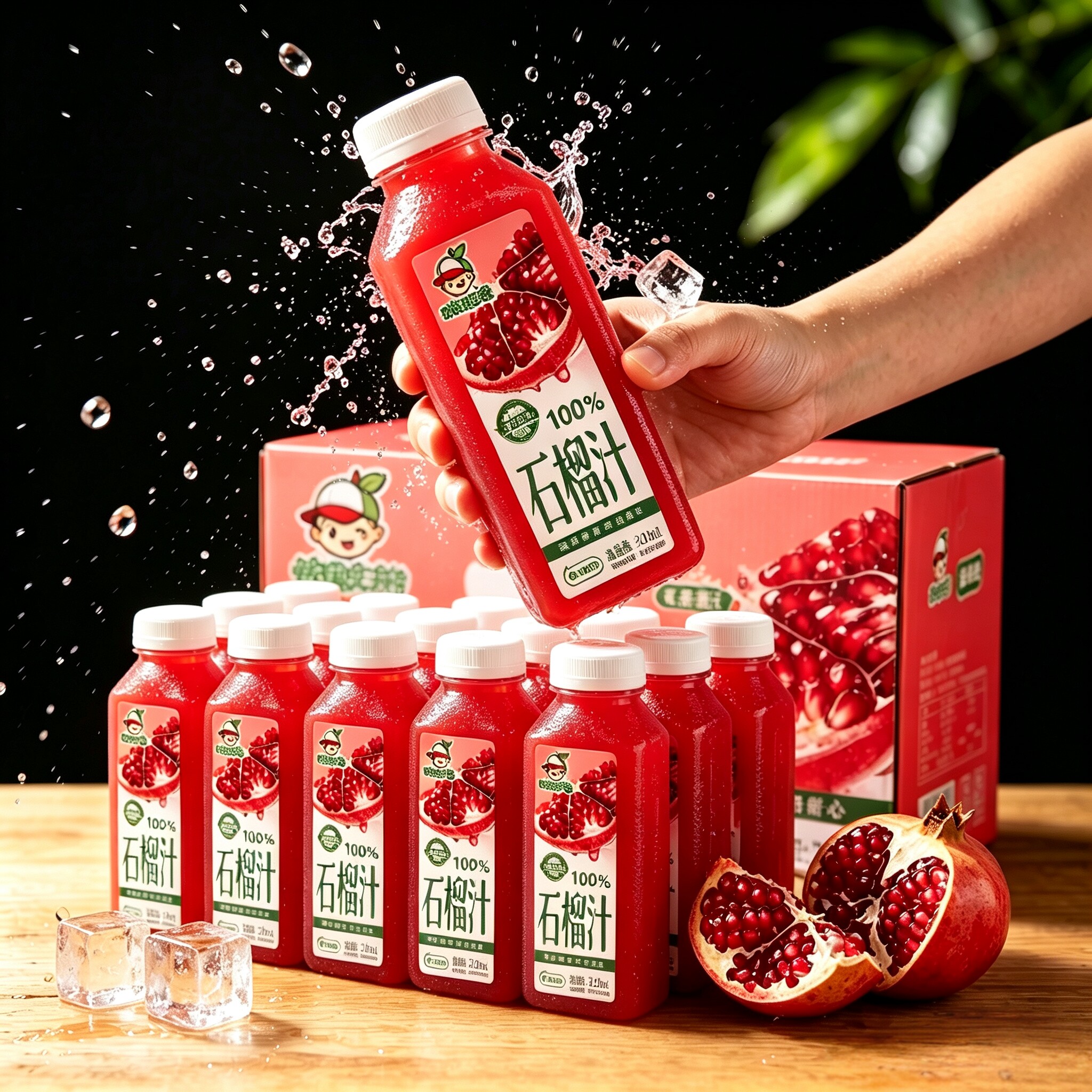 100%石榴汁300ml*8/16瓶装无添加剂夏天酸甜解腻果汁饮料好喝特惠