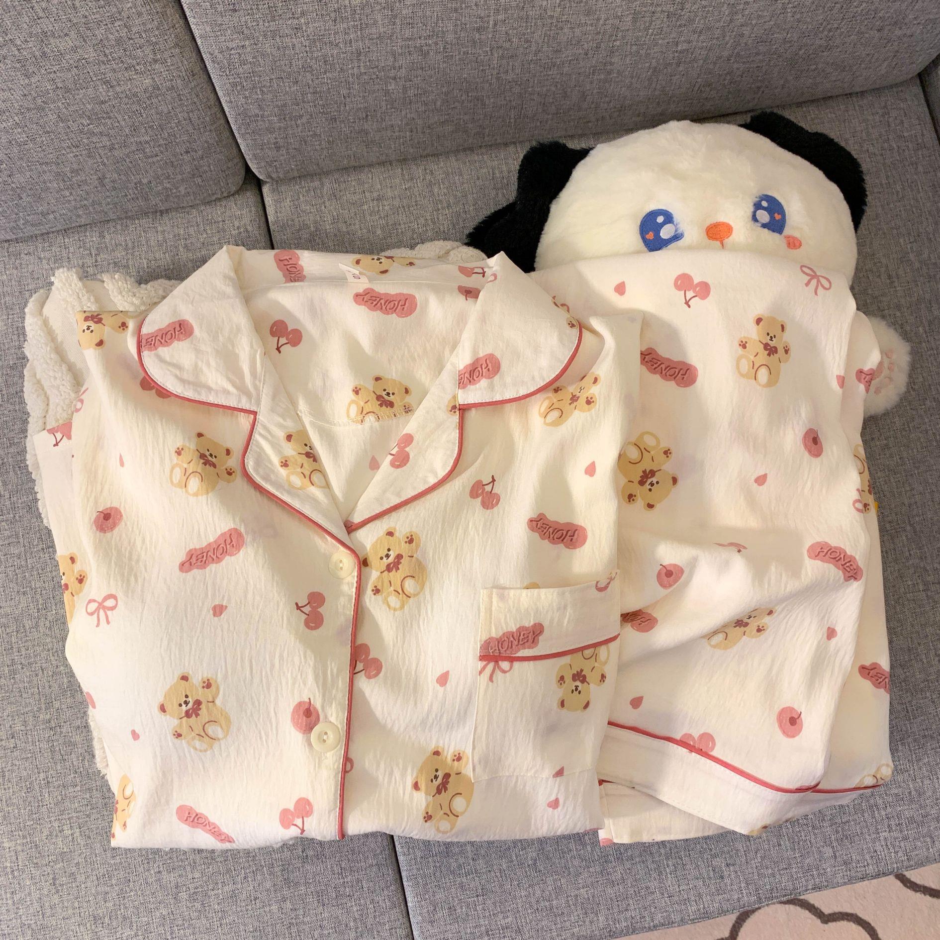 春季新款云朵棉韩系ins风长袖睡衣女甜美卡通可爱学生家 居服套装