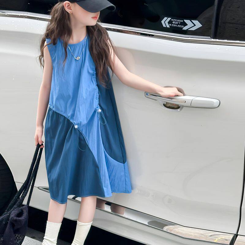 女童无袖拼接抽绳儿童连衣裙夏季连衣裙
