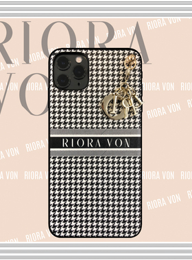 英国RIORA VON真皮千鸟格适用苹果14pro max斜跨iphone13/12手机