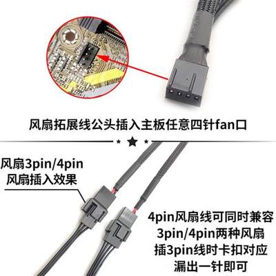 机箱风扇3pin/4pin延长线3P/4P一分二/一分三拓展线3针/4针集线器