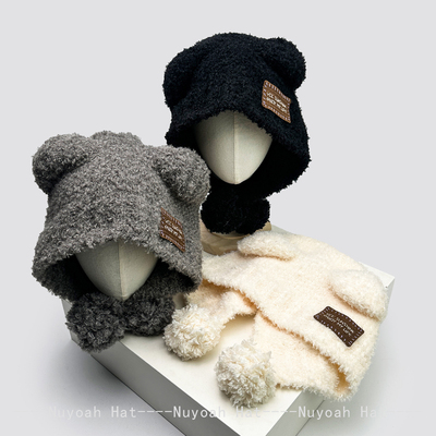 可爱小熊耳朵字母休闲百搭针织帽