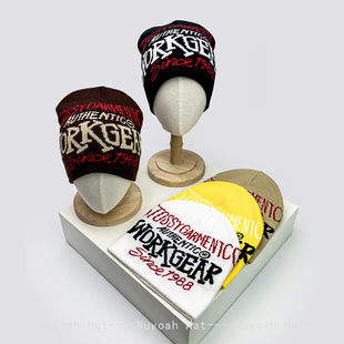 秋冬新款美式嘻哈字母提花针织帽子男女保暖潮牌街头冷帽套头帽