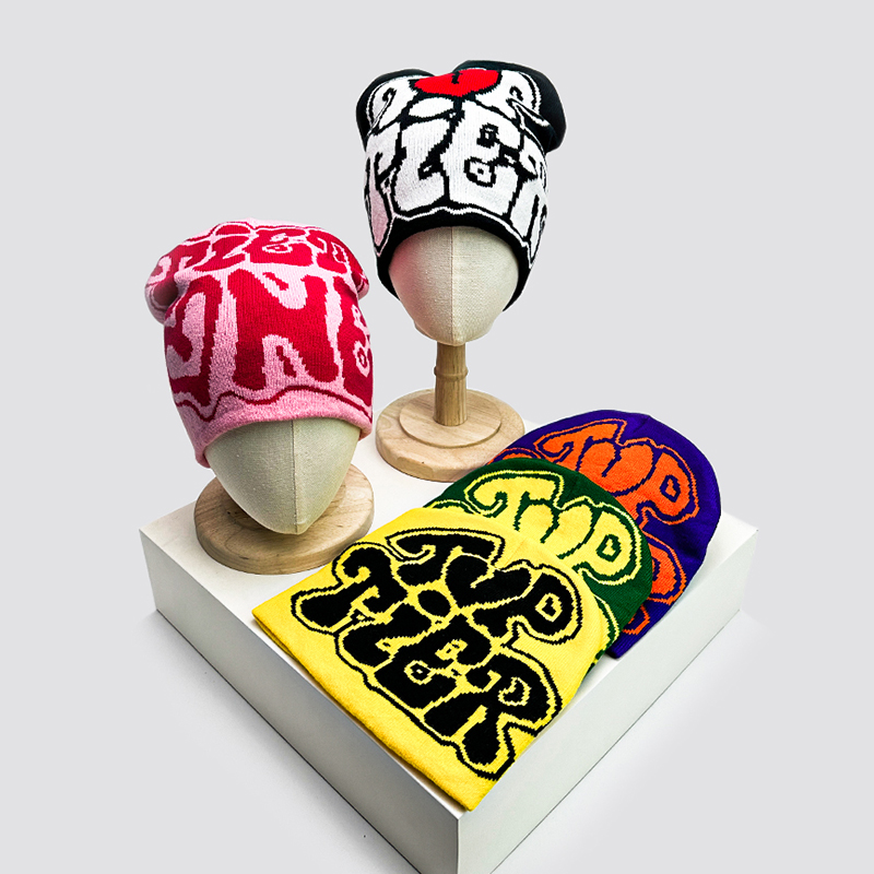 针织帽秋冬男女爱心字母拼色保暖