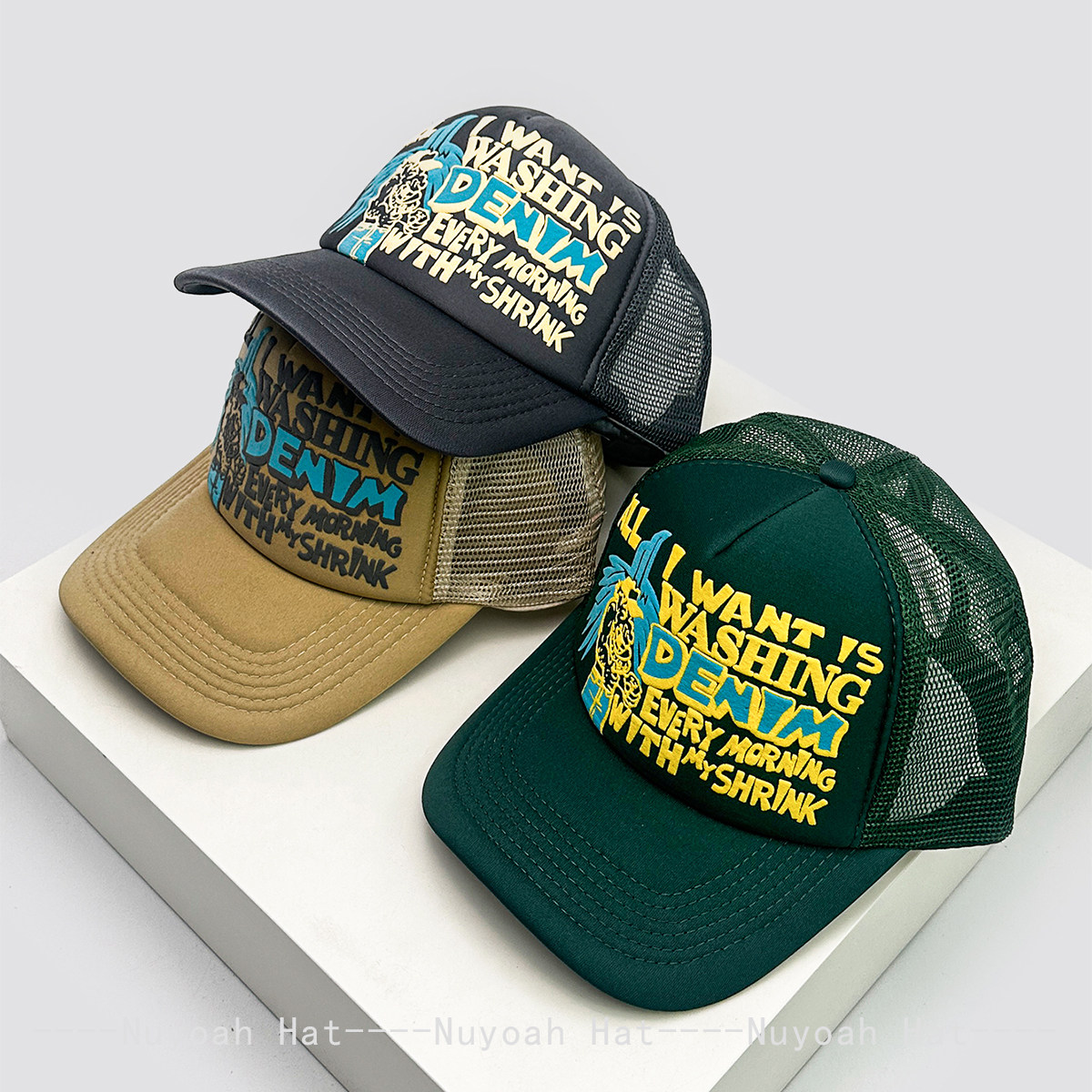 春夏新款设计款立体印花字母棒球帽子男女遮阳网眼趣味撞色卡车帽