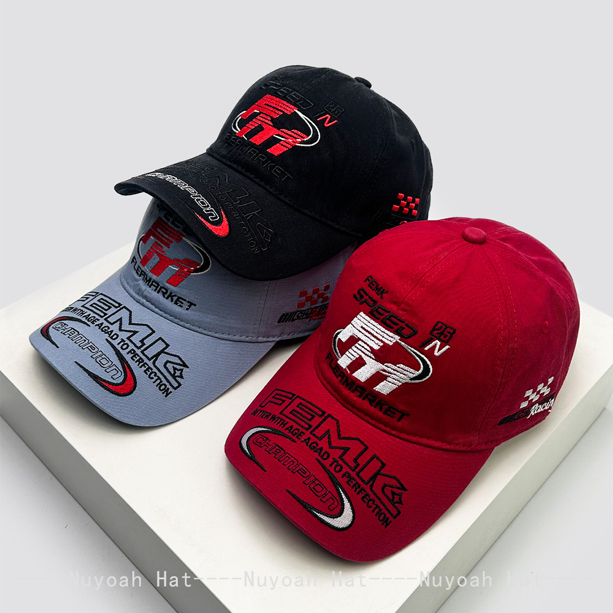 春夏新款美式重工刺绣FM字母棒球帽子男女遮阳复古高街个性鸭舌帽