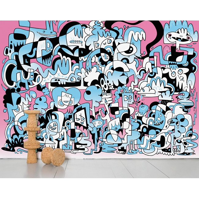 法国Moustache My world pink and blue蓝色粉色世界墙纸壁纸进口