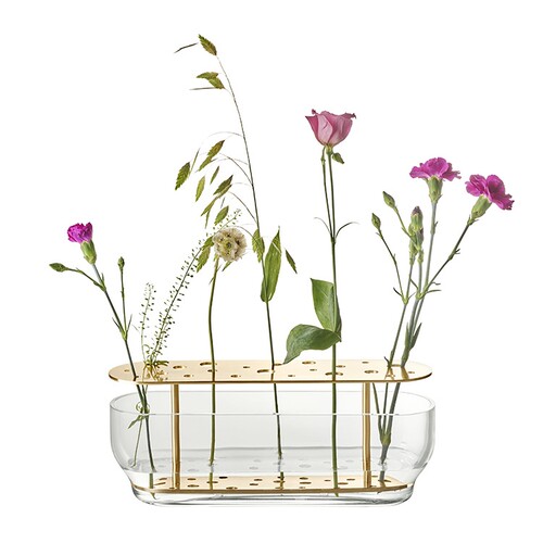 丹麦Fritz Hansen 花瓶 人工吹制玻璃 黄铜盖 插花