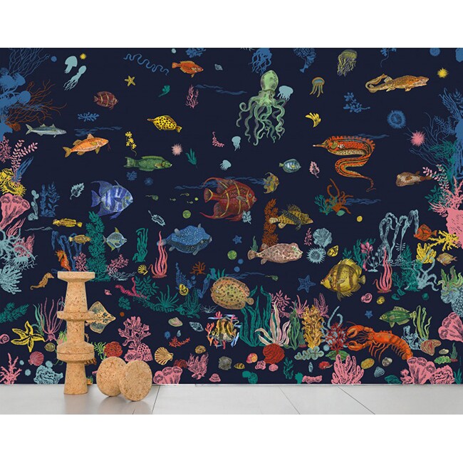 法国Moustache Sous la mer 蓝色海底生物鱼类壁纸墙纸进口