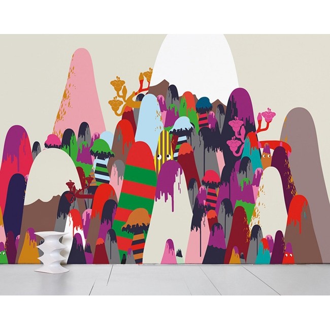 法国Moustache Mountains 多彩山景卡通可爱墙纸壁纸进口