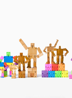 美国AREAWARE 百变微型机器人 魔方木质变形金刚