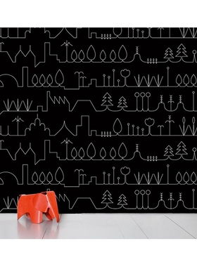 法国Moustache Promenade 城市天际线黑色壁纸墙纸进口