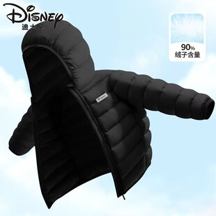 迪士尼儿童羽绒服女童中大童鸭绒冬装潮流轻薄款运动保暖连帽外套