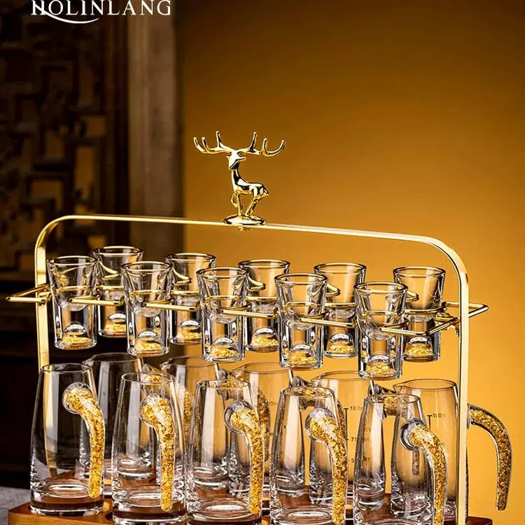 德国进口高档水晶轻奢玻璃白酒杯金箔中式一口小酒杯子分酒器酒具