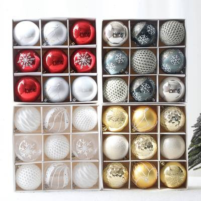 柔蓝若婷8cm圣诞彩绘球盒装树挂件彩球吊饰商场酒店彩球装饰挂件