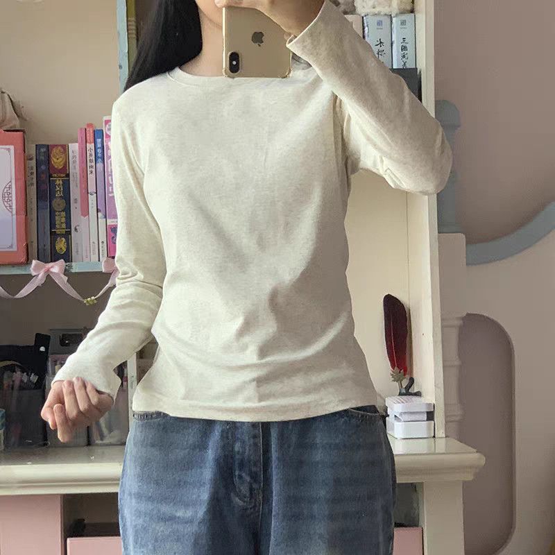 正肩白色纯棉卡腰长袖t恤女内搭秋冬新款简约基础爆款打底小衫ins