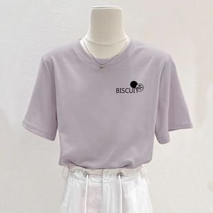 白色印花短袖 上衣 t恤女夏2025新款 设计感小众正肩宽松慵懒风半袖