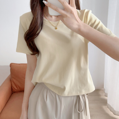 美式白色t恤女正肩短袖欧货2025新款显瘦圆领小衫短款打底衫上衣