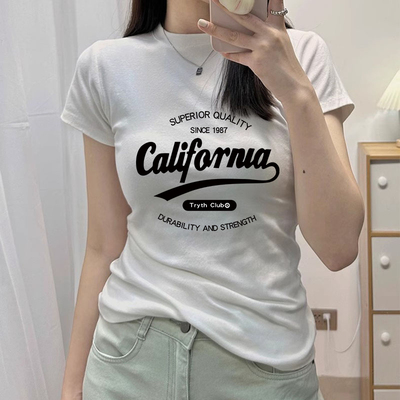正肩短袖T恤女2024夏季新款白色内搭修身显瘦设计感短款上衣服ins