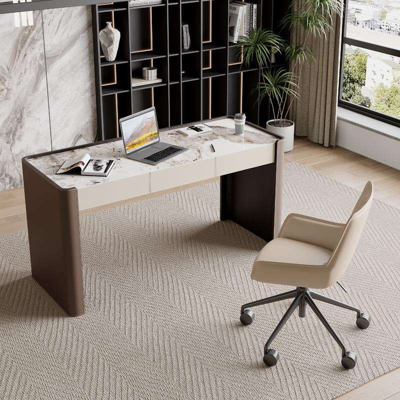 意式极简岩板书桌轻奢家用书房办公桌现代简约小户型写字台电脑桌