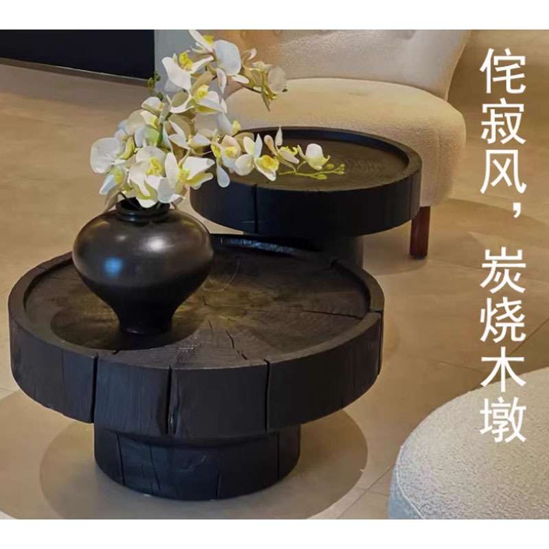 碳化木墩黑色实木凳子原木墩子坐凳木头树桩摆件创意木桩异形圆凳