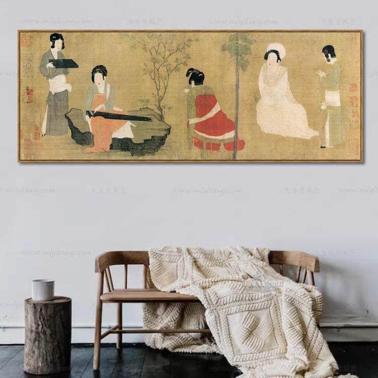 调琴啜茗唐代弹琴仕女图新中式茶室餐厅卧室玄关人物挂画,洗护清洁剂/卫生巾/纸/香薰,商用空气治理/芳香用品,淘宝优惠券,粉丝福利购,淘宝优惠卷