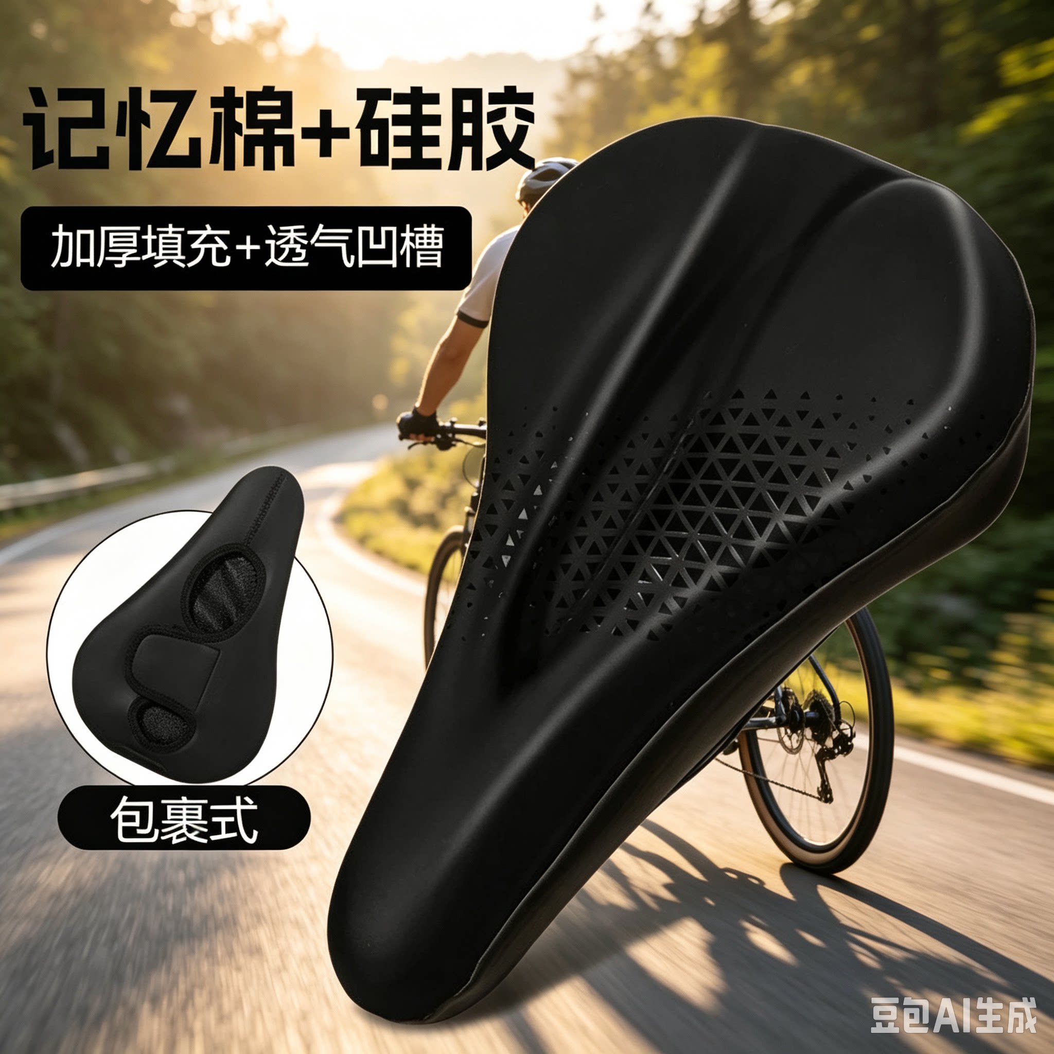 皮U全包裹硅胶山地车座屁股不疼