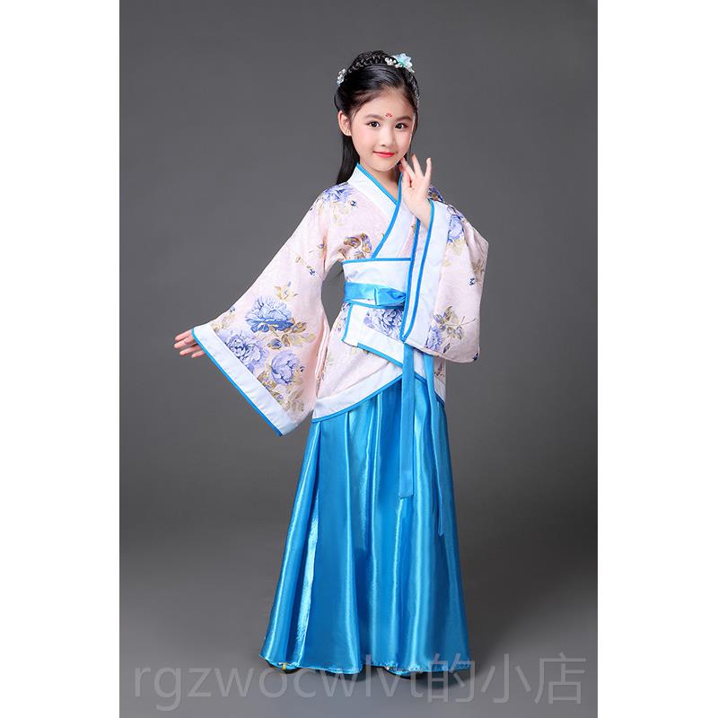 新款儿童国汉古代古筝出服女孩学表演演服小仙女服复古风唐装汉服