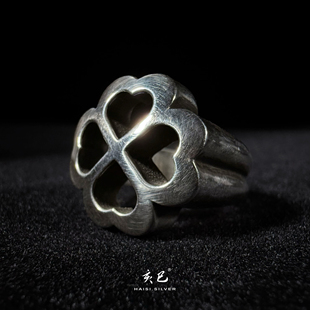 百搭街头美式 个性 clover四叶草系列幸运戒指 925纯银复古Lucky