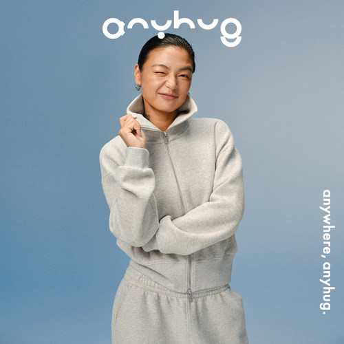 AnyHug 灰色廓形立领开衫卫衣外套女秋冬季宽松休闲运动翻领上衣