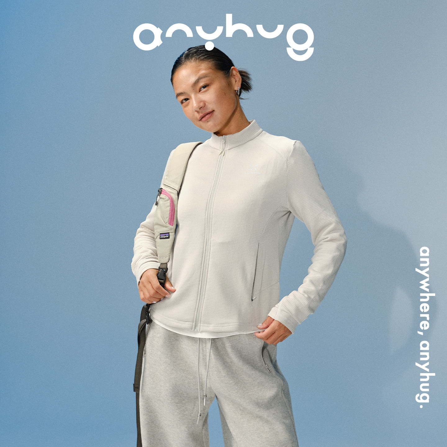 AnyHug 羊毛立领外套女秋冬季新款基础休闲运动百搭修身夹克上衣