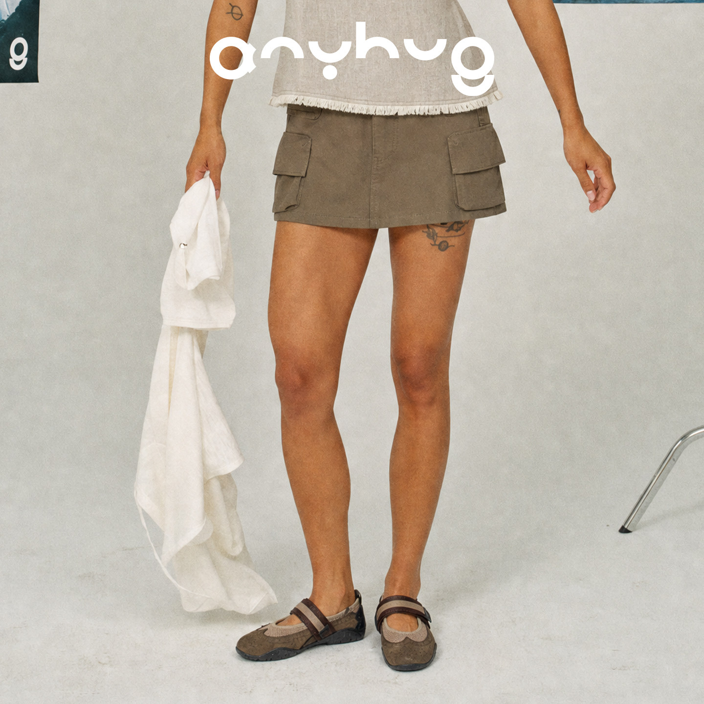 AnyHug 纯棉立体工装裙裤女夏季高腰a字半身裙设计感美式包臀短裤