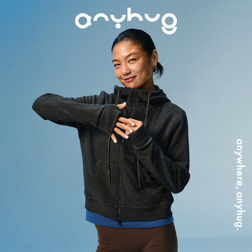 AnyHug 绵羊毛短款修身连帽卫衣外套女秋冬休闲简约拉链开衫上衣