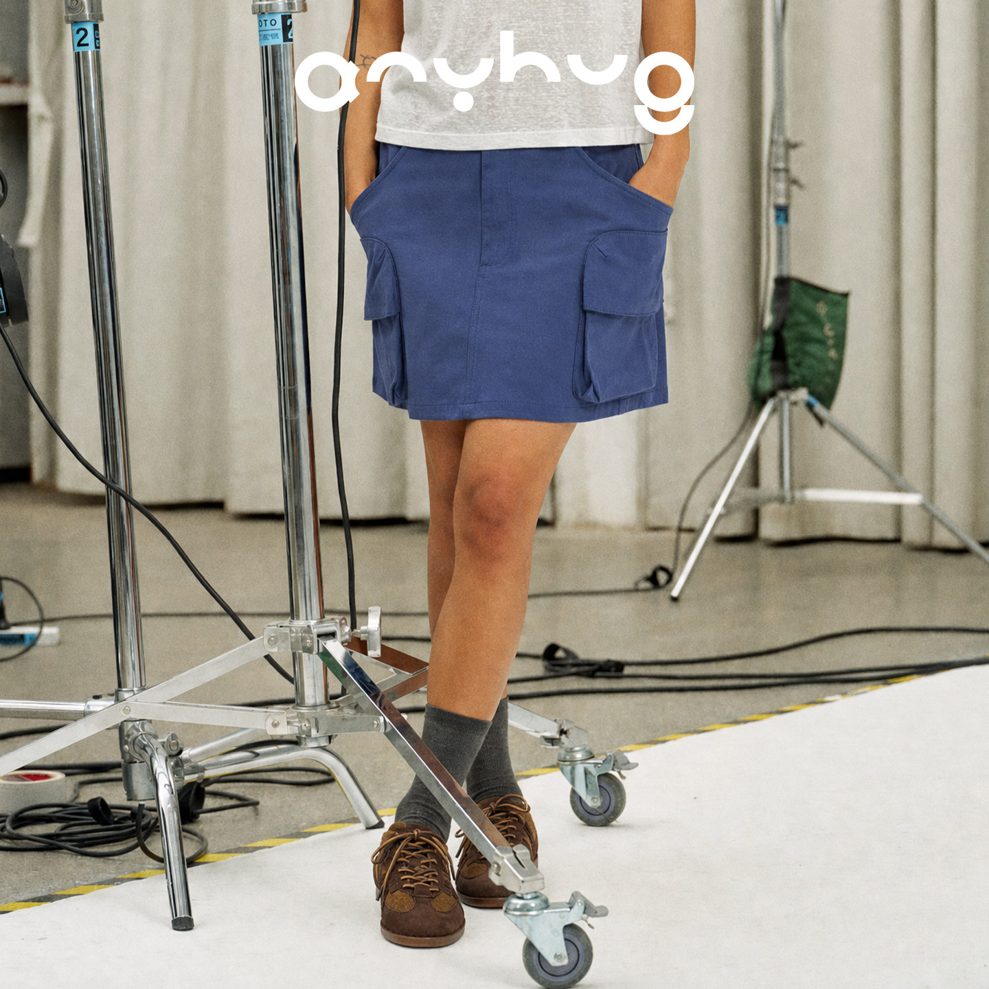AnyHug 山系纯棉工装裙裤女夏季户外徒步防走光短裙高腰a字半身裙