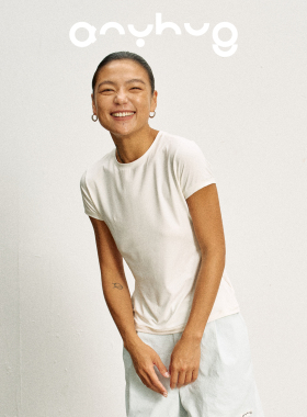 AnyHug 白色正肩短袖T恤女夏装美式休闲圆领半袖修身显瘦内搭上衣
