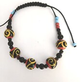 四川凉山彝族特色漆器手工绘画工艺品黑绳木珠手链