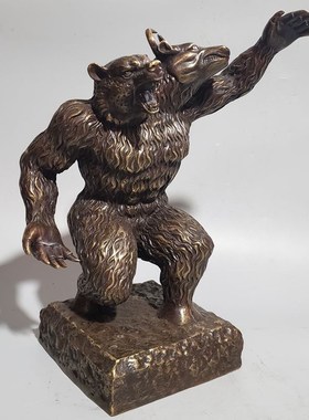 纯铜牛熊同体摆件牛转乾坤客厅办公室桌摆设铜仿古扭转熊市股市牛