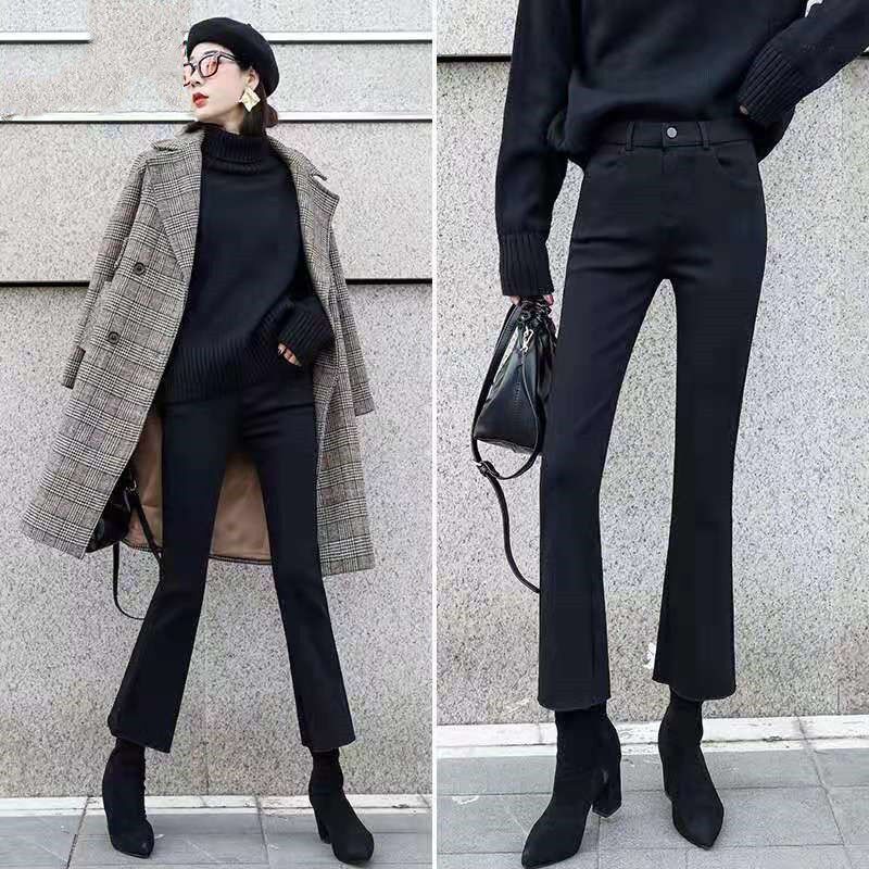黑色微喇牛仔裤女夏季薄款小个子高腰显瘦弹力八九分喇叭女士裤子