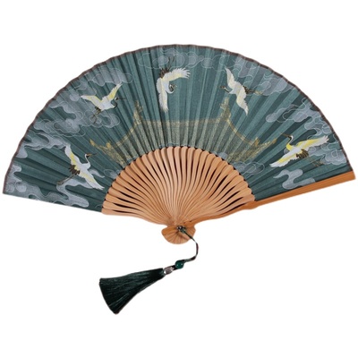 复古风仙气鹤折扇子女式中国风随身便携儿童汉服折叠扇旗袍小扇夏