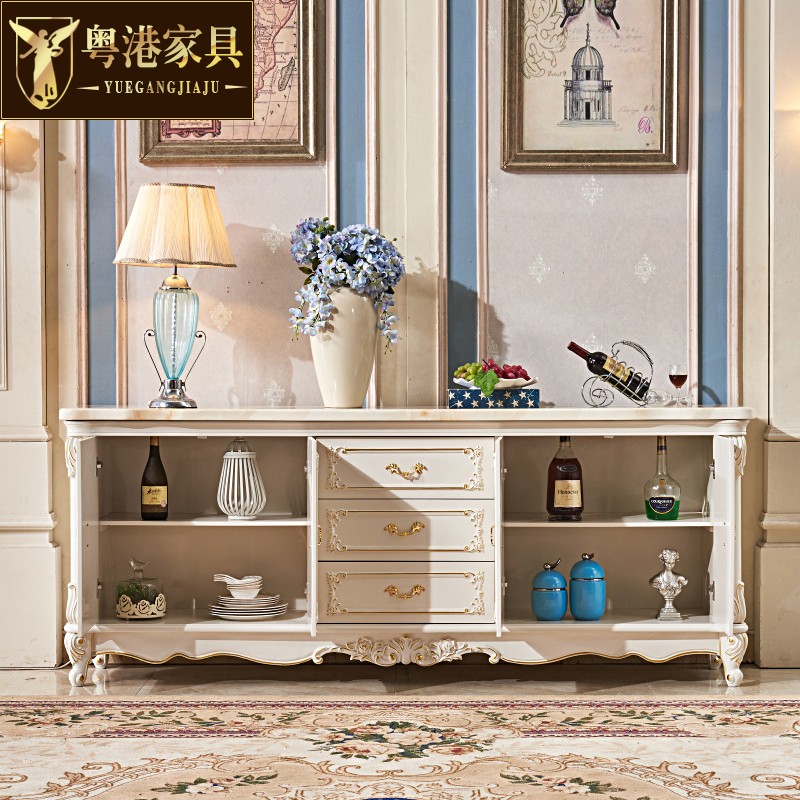 粤港家具  欧式餐边柜 实木餐厅柜碗柜储物柜高柜玄关柜红酒柜