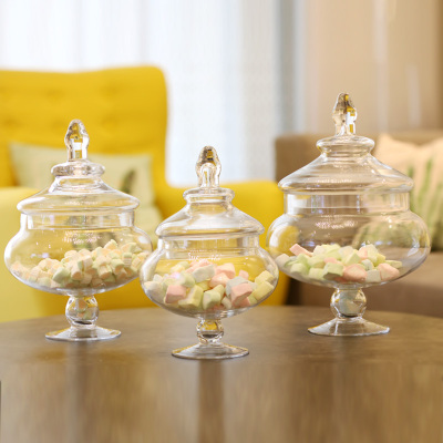 欧式透明带盖玻璃糖果罐圣诞储物罐婚庆甜品台软装饰糖缸糖罐摆件