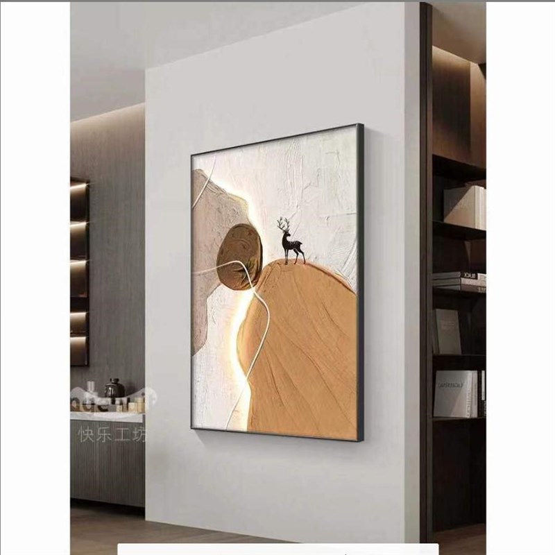 客厅抽象装饰画轻奢奶油风艺术挂画北欧沙发背景墙画福鹿玄关挂画图片